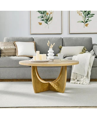 36" Round Coffee Table, Wooden Coffee Tables for Living Room Reception Room Bedroom (Oak Color)