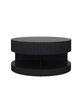 31.5" Round Coffee Table, Modern Center Table with Storage, Vertical Stripe Design Coffee Table for Living Room, Bedroom(Black)