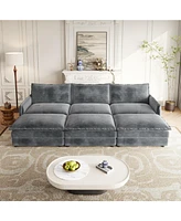Corduroy Cloud Sofa with Footrests & Cushions