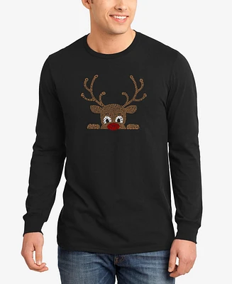 La Pop Art Men's Peeking Reindeer Word Long Sleeve T-Shirt