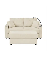 Modern Sofa with Storage, Ottoman, Cup Holders, & Phone Chargers