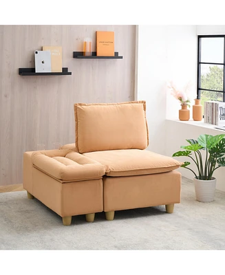 Pumpkin Velvet Sofa with Storage & Cupholders (44.29 inches)