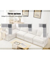 5-Seat Modular Sectional Sofa, Convertible L-Shaped Couch, Beige Linen