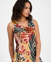 Robbie Bee Women's Printed Draped-Neck Asymmetric Dress