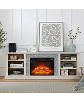 Large Faux Stacked Stone Tv Desk Storage Rack, Media Console Table with Large Storage Cabinet, Modern Tv Media Stand with 23" Fireplace Insert, W
