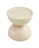 Milk White coffee round tables Set Of 2 with Storge Movable Table Top Multifunctional End Side Table