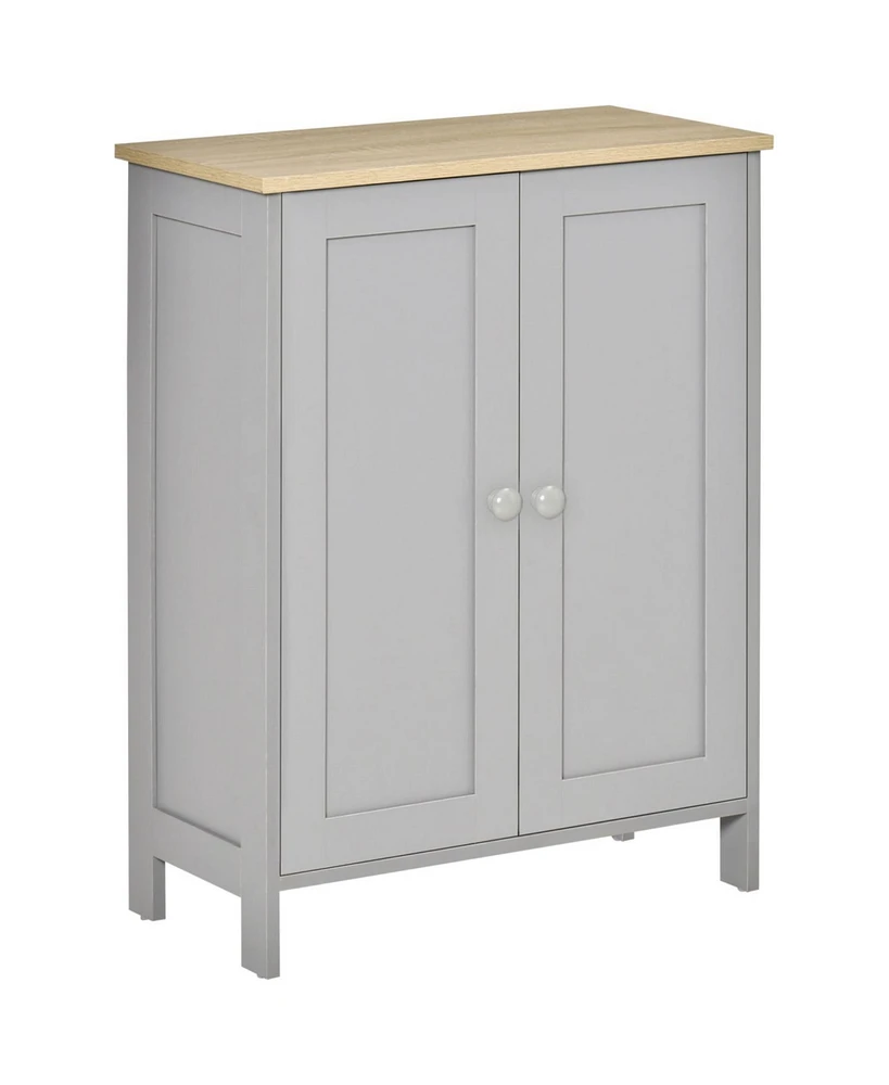 Storage Cabinet, Double Door Cupboard with 2 Adjustable Shelves, for Living Room, Bedroom, or Hallway, Grey