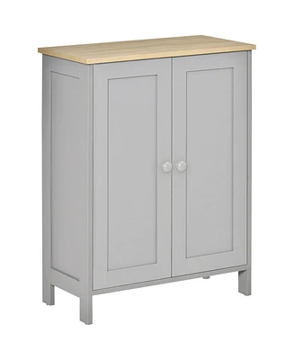 Storage Cabinet, Double Door Cupboard with 2 Adjustable Shelves, for Living Room, Bedroom, or Hallway, Grey