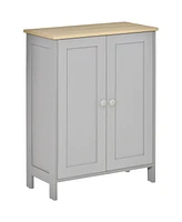 Storage Cabinet, Double Door Cupboard with 2 Adjustable Shelves, for Living Room, Bedroom, or Hallway, Grey