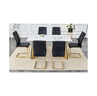 63" Snow Mountain Table & 6 Pu Chairs