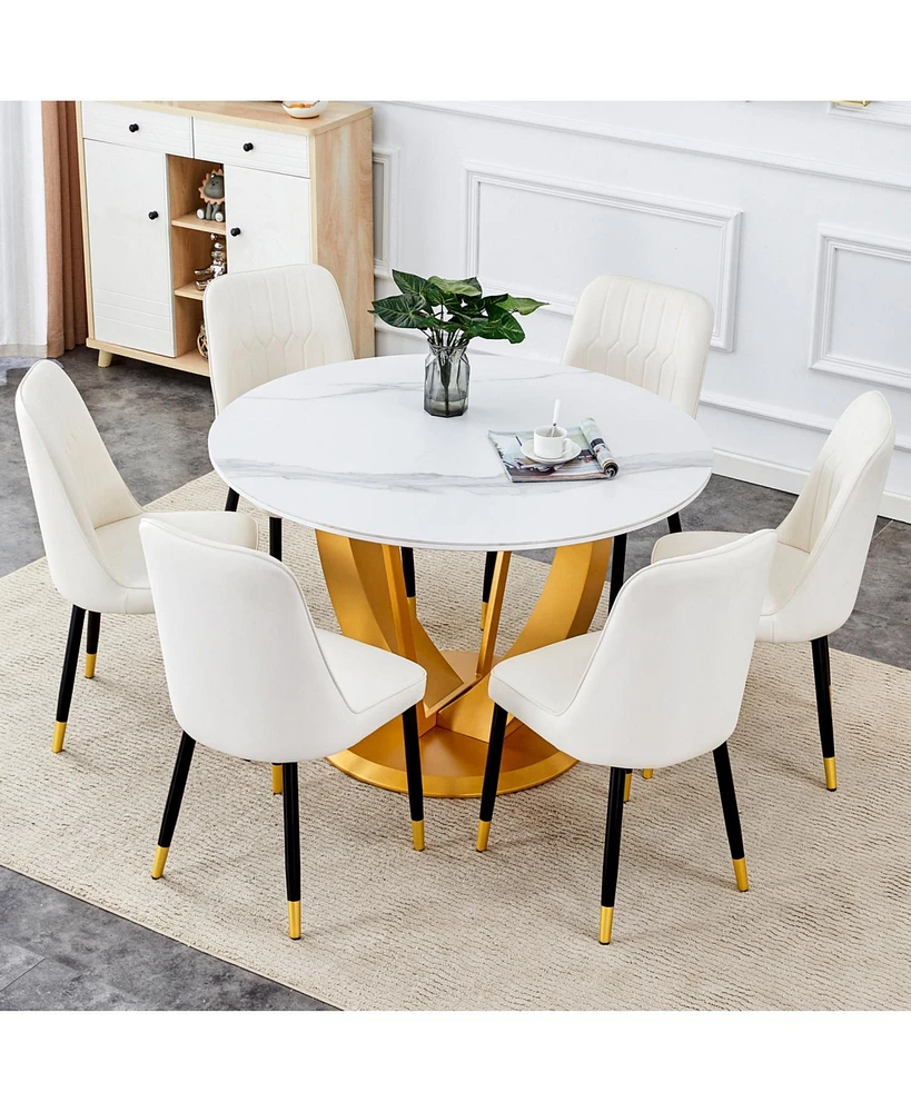 Snow Mountain White Round Dining Set