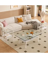 Coffee Table and End tables Set of 3, Tempered Glass Table with Mdf layer, Modern Tables for Living Room, Transparent Glass