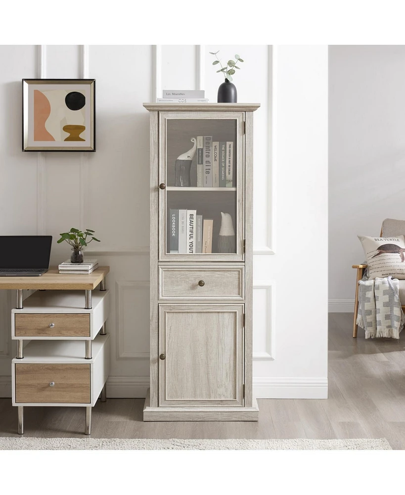 Tall Storage Cabinet with Glass Door and Shelves for Home or Office