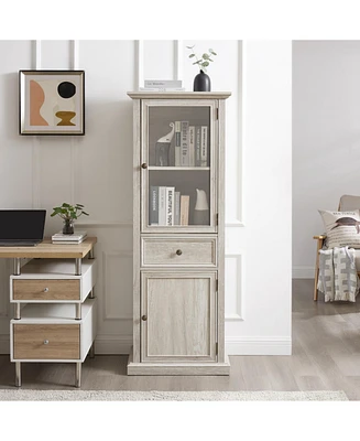Tall Storage Cabinet with Glass Door and Shelves for Home or Office