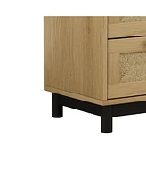 3-Drawers Storage Cabinet Rope Woven Drawer (Set of 2), for Bedroom,Living Room,Dining Room,Hallways,Oak