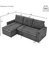 L-Shaped Sleeper Sofa Bed with Reversible Chaise and Storage, Washable Gery Corduroy Covers