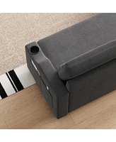 83" Convertible Sofa Bed with Storage, Recliner, and Cup Holder