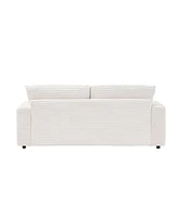 82 inches beige corduroy sofa, two storage feet +4 throw pillows, create a living room, office fashion new darling!