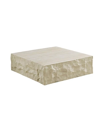 Fiberglass Coffee Table for Living Room, 35.43" Vintage Decor, Imitation Stone