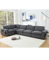 Gray Modular Sectional Sofa with Wireless Charging, Cup Holders, Book Storage