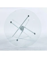 Modern Cross-Leg Dining Table with Tempered Glass (90x90x75cm)