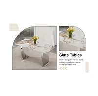 Pandora Patterned 63'' Dining Table Set with 4 Light Gray Pu Chairs