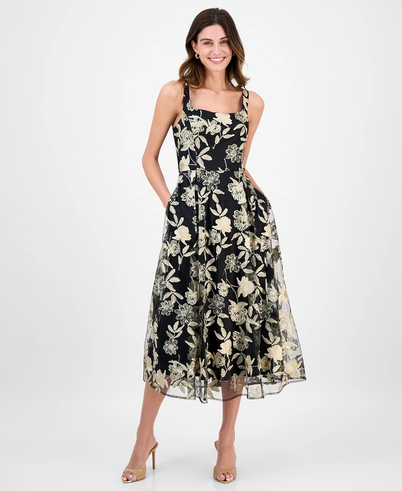 julia jordan Women's Sleeveless Square-Neck Dress