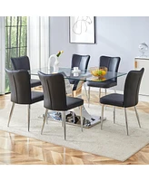 Modern Glass Dining Set with Pu Chairs