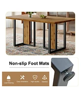 Wood-Textured Mdf Dining Set with 4 Brown Suede Chairs