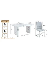 White Marble Table & Gray Pu Chairs - 4 Seat Dining Set