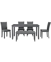 6-Piece Grey Dining Table Set with Bench