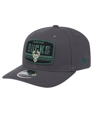 New Era Men's Graphite Milwaukee Bucks Team Elevated Patch 9SEVENTY Adjustable Hat