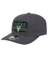 New Era Men's Graphite Milwaukee Bucks Team Elevated Patch 9SEVENTY Adjustable Hat