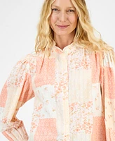 Style & Co Women's Printed Long-Sleeve Ruffle-Neck Blouse, Exclusively at Macy's