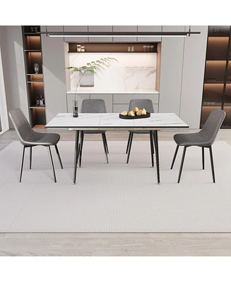 White Extendable Dining Set: Table & 4 Grey Chairs