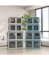 32 Gal Stackable Storage Bins with Lids, 3 Packs Collapsible Closet Organizers and Storage, Plastic Drawer Storage Container on Wheels with 5-Sided Ac