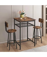 Bar table, equipped with 2 bar stools, with backrest and partition (Rustic Brown)