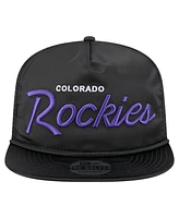 New Era Men's Black Colorado Rockies Retro Satin Script Golfer Adjustable Hat