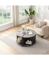 4 Piece of Industrial Round Coffee Table,Sturdy and Easy Assembly, 2-Tier with Storage for Living Room, Garden