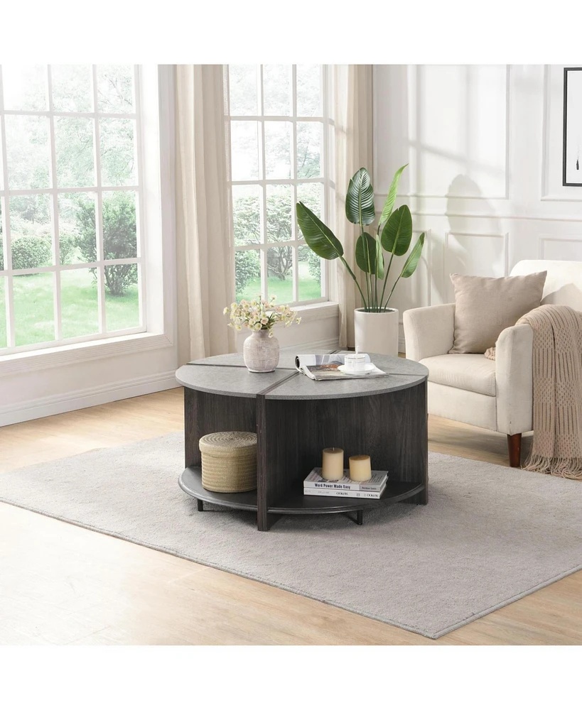 4 Piece of Industrial Round Coffee Table,Sturdy and Easy Assembly, 2-Tier with Storage for Living Room, Garden