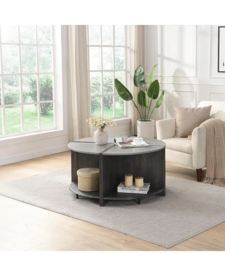 4 Piece of Industrial Round Coffee Table,Sturdy and Easy Assembly, 2-Tier with Storage for Living Room, Garden, gray