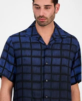 Hugo by Boss Men's Espiono Oversized Fit Short Sleeve Geo Print Button-Front Camp Shirt