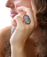 Barse Scenic Pink Flamingo Agate Golden Statement Ring