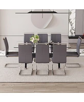 Elegant Glass Dining Set with 8 Dark Gray Chairs
