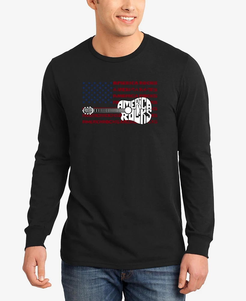 La Pop Art Men's America Rocks Word Long Sleeve T-Shirt