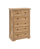 6 Drawer Dresser,6 Drawers cabinet Tall Chest of Drawers Closet Organizers Storage Clothes, cabinet of 6 drawers Living Room, Oak, 31.50" L15.75W