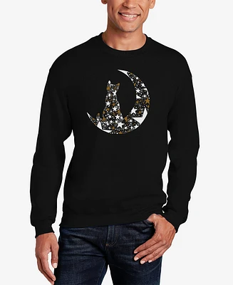 La Pop Art Men's Cat Sitting On Moon Word Crewneck Sweatshirt