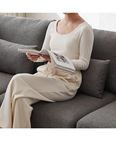 100" Convertible L-Shaped Linen Sofa with Ottoman & Cushions