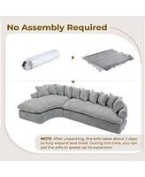 127" Large Curved Sectional Sofa, Corduroy, L-Shape - Gray