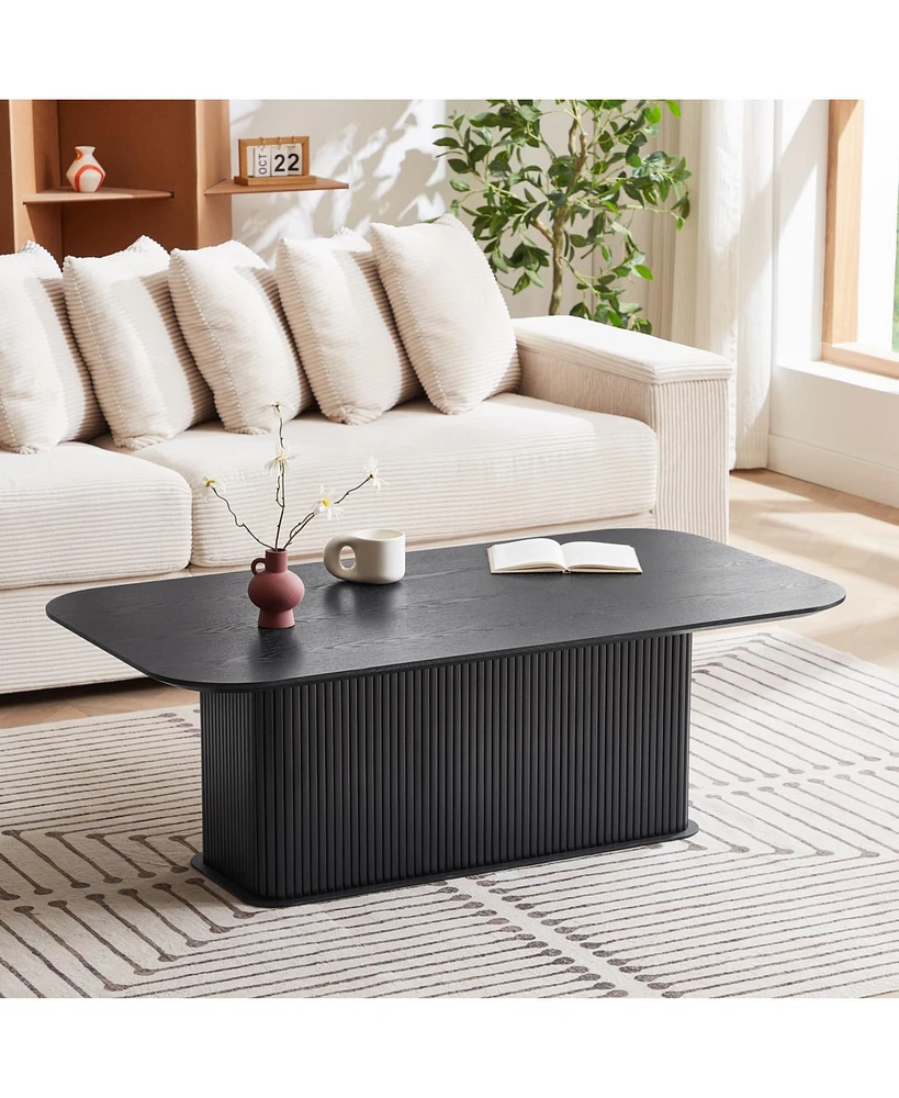 Coffee Table Black Oak Wood Surface and Black Metel Feet